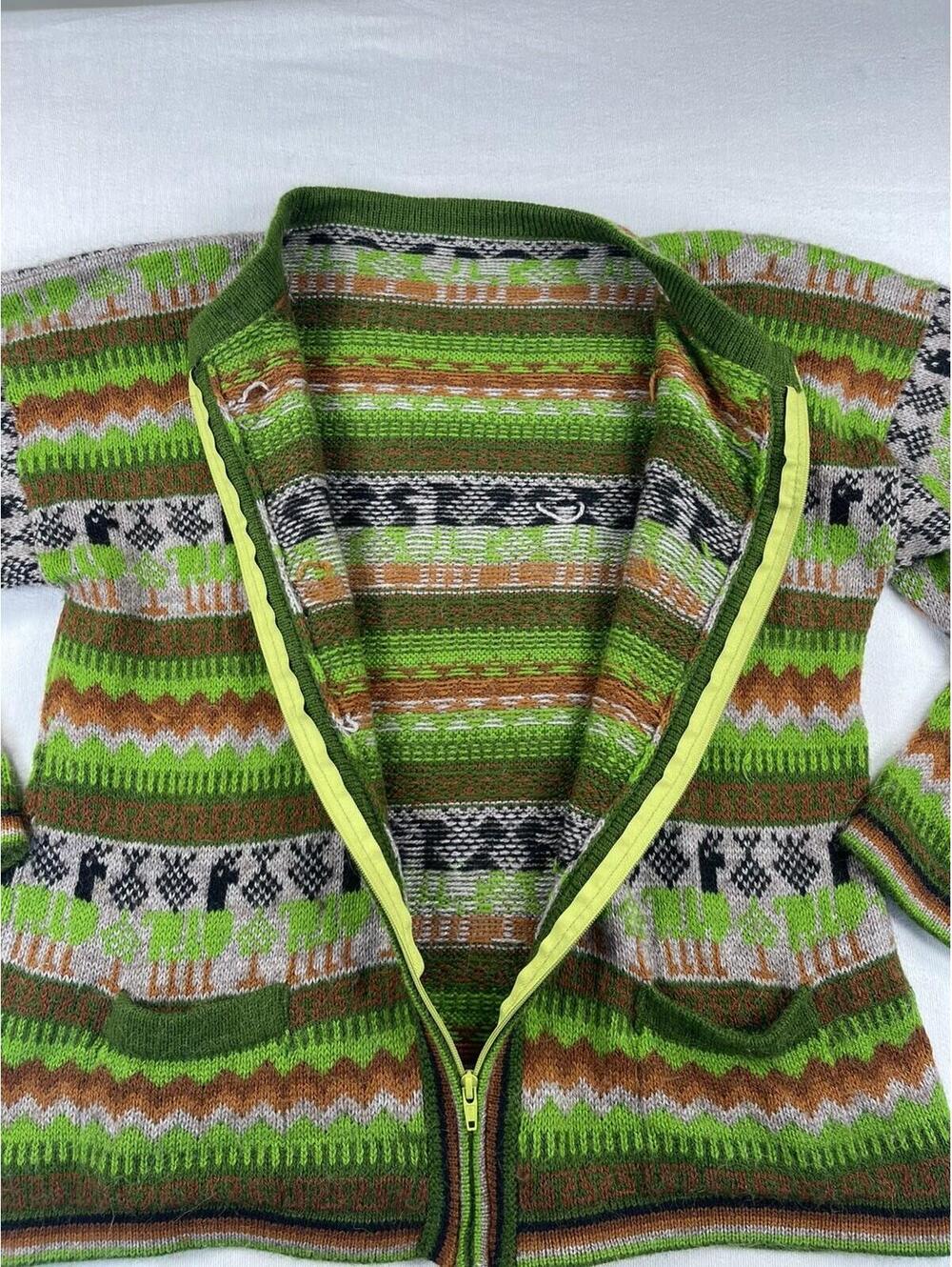 READ handmade Alpaca Zip Front Cardigan Women Sweater Llama Green Brown Ecuador - Picture 10 of 10